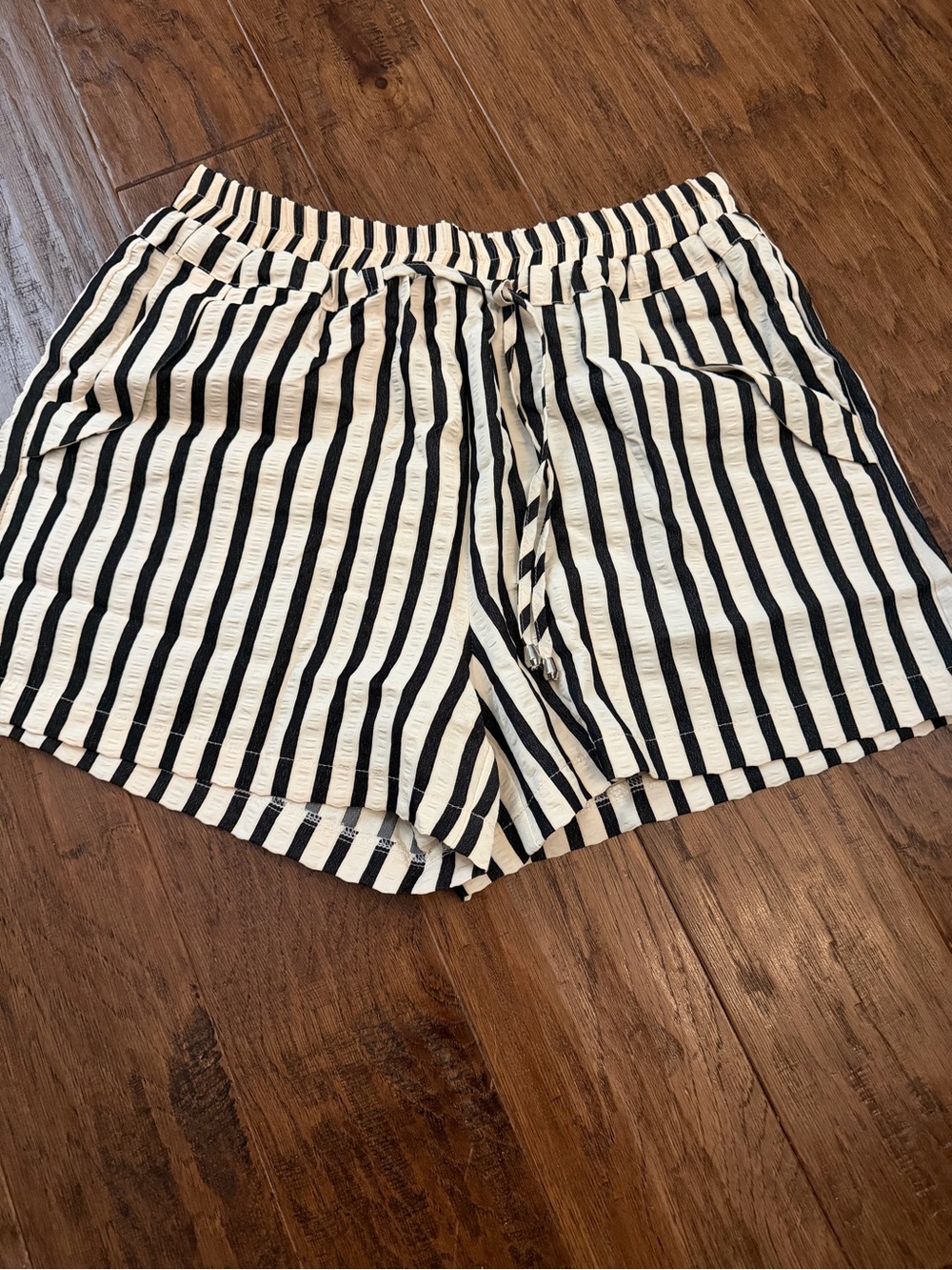 NWOT!Striped Black and Cream Women’s Drawstring Shorts